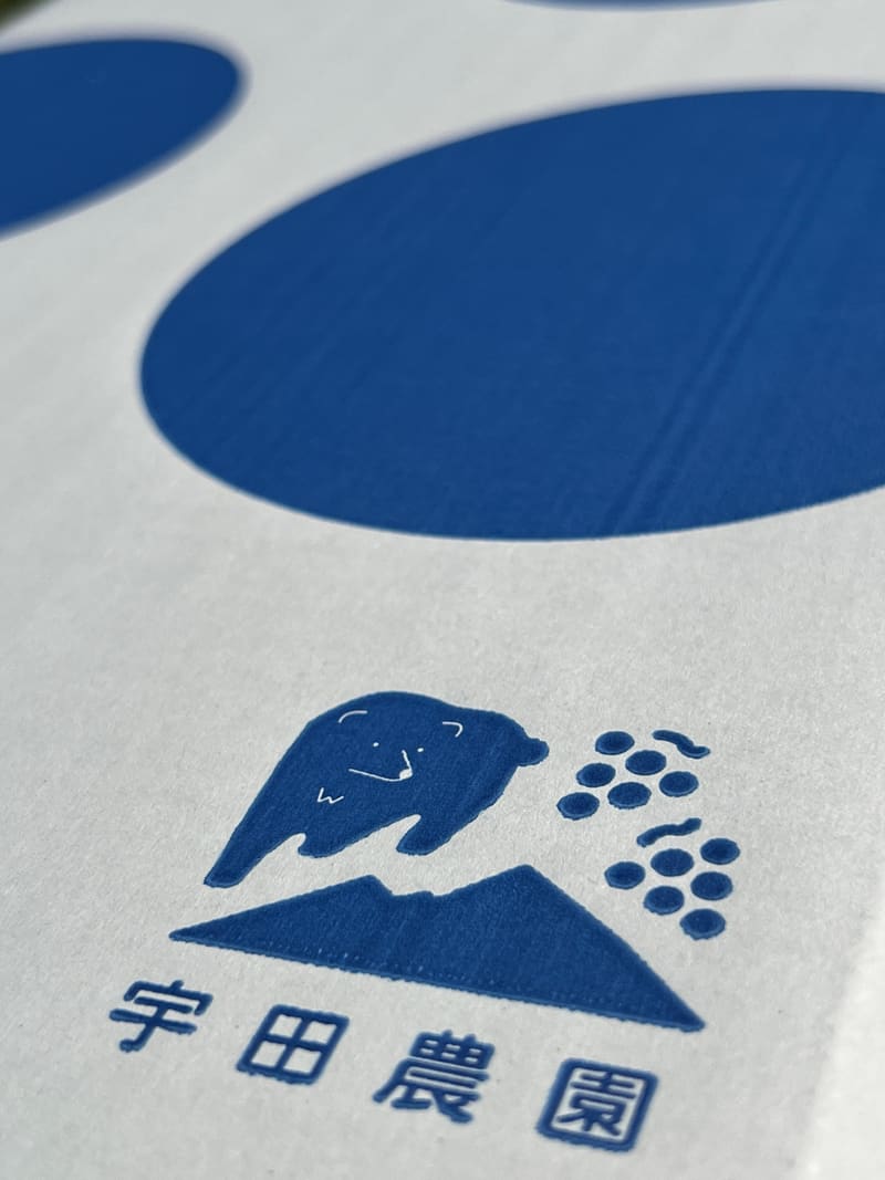 箱のふたに入れたロゴ